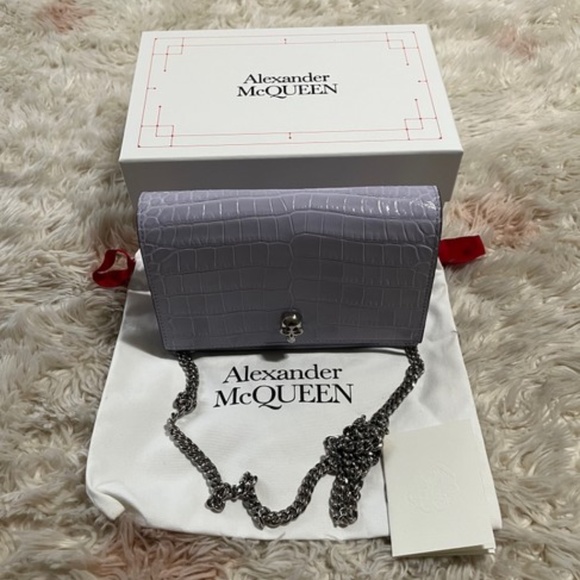Alexander McQueen Handbags - Alexander McQueen Mini Skull Croc Embossed Leather Shoulder Bag